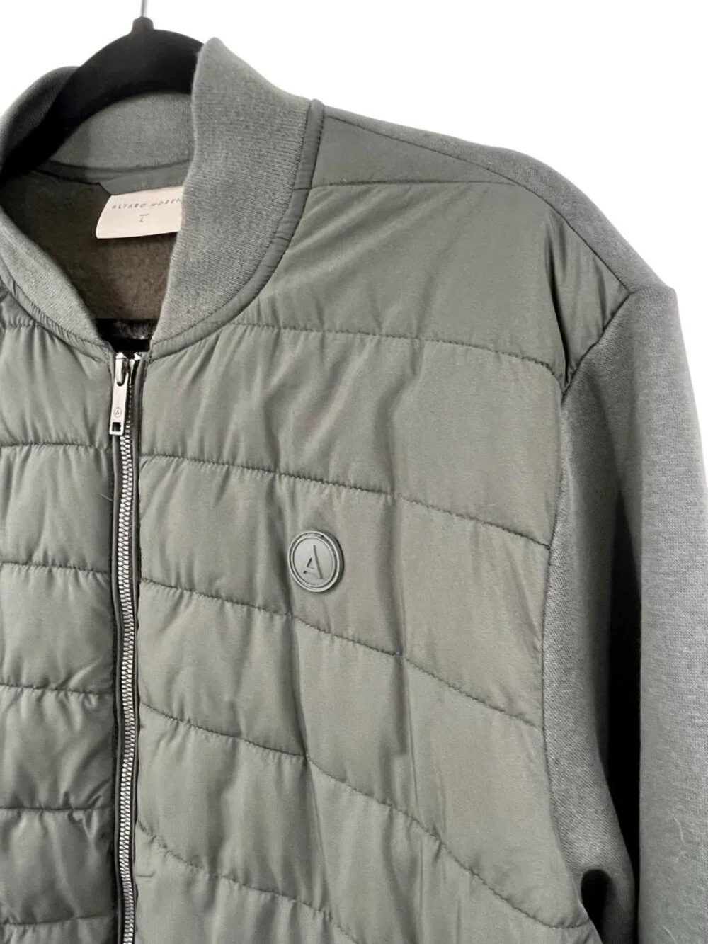 ALVARO MORENO Men's Green Quilted Body Stretch Sleeve Full Zip Jacket Large